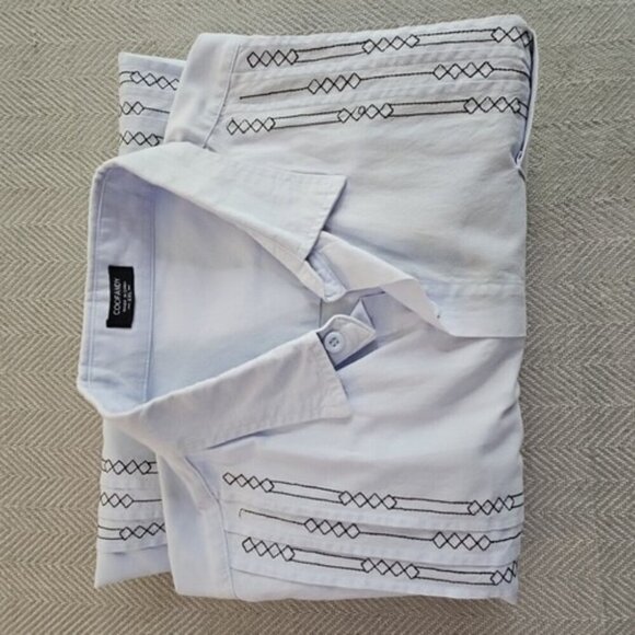 Coofandy Shirt Men's XXL Sky Blue Embroidered Cotton Short Sleeve Bowling EUC - Picture 12 of 12